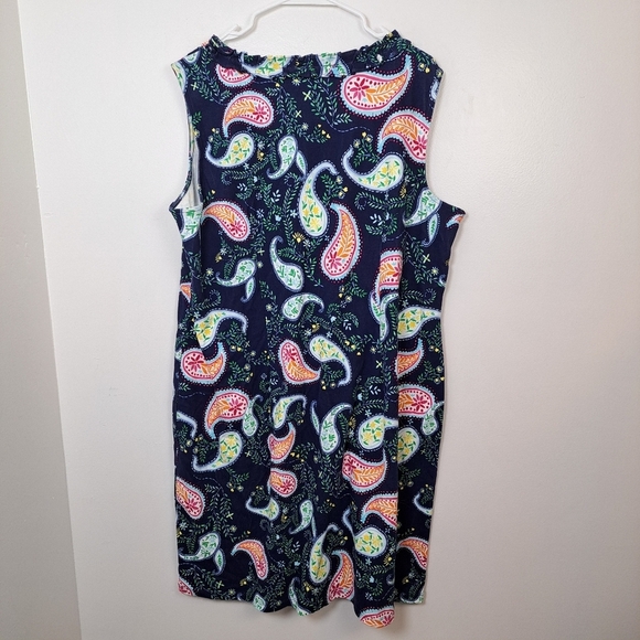 Talbots Navy Blue Colorful Paisley Summer Resortwear Pleat Neck Shift Dress 2X - Picture 3 of 6